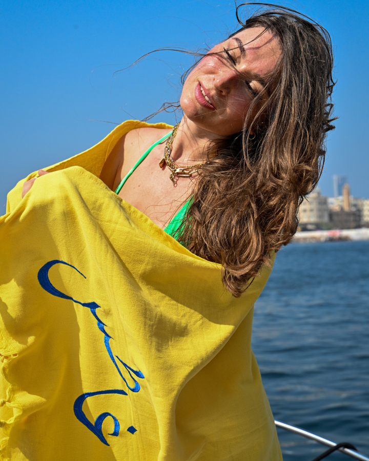 Rio - Embroidered Turkish Beach Towel in 100% Organic Cotton - وين غاطس