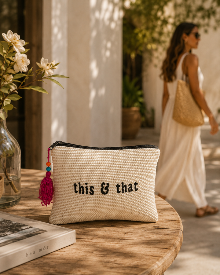 Viva Eco-friendly Canvas Pouch / Embroidered with "THIS & THAT" & waterproof on the inside