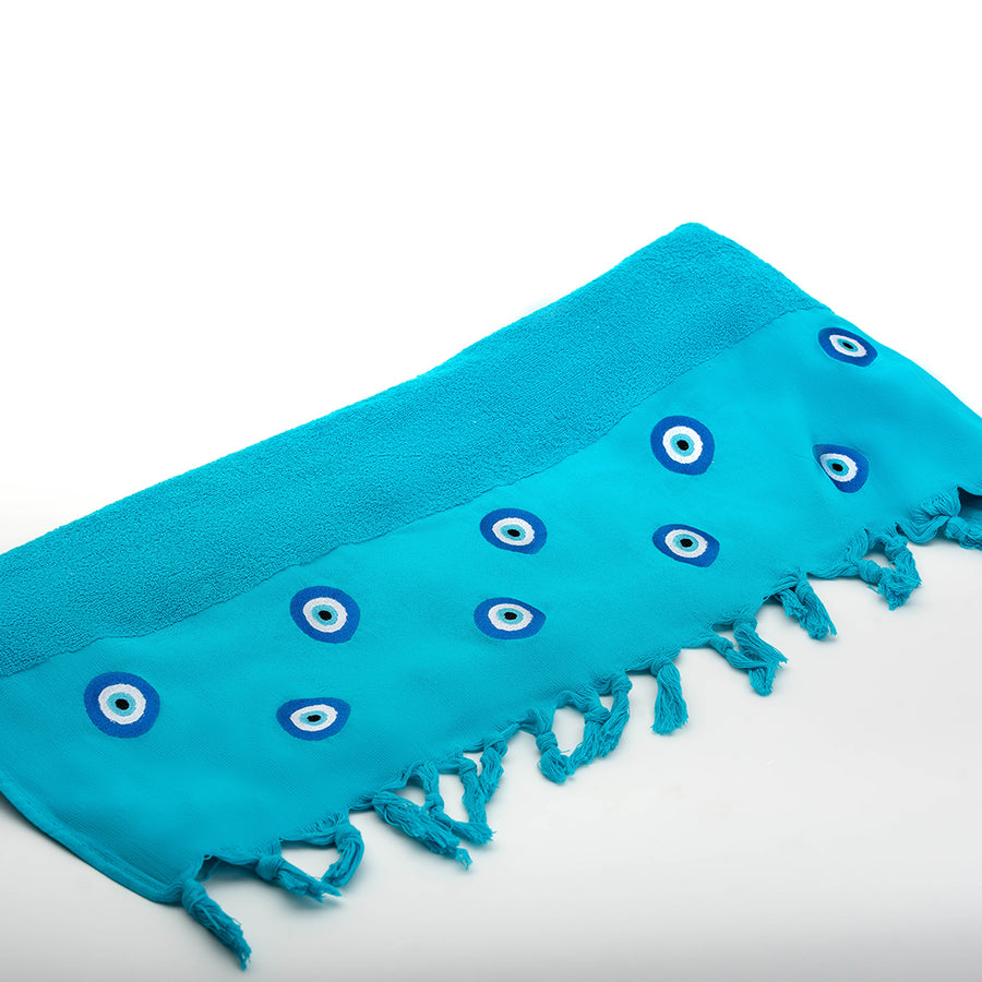 Bora Beach Towel - 100% Egyptian Cotton / Embroidered with the Greek eye design
