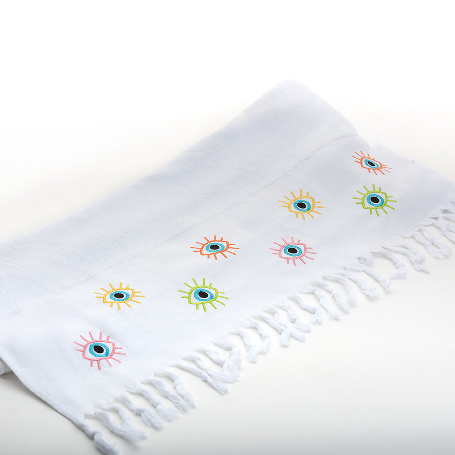 Bora Beach Towel - 100% Egyptian Cotton / Eyes with Lashes Design Embroidery