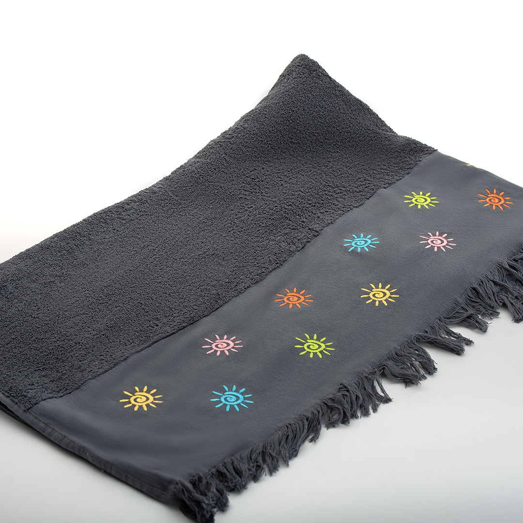 Bora Beach Towel - 100% Egyptian Cotton / Sun Design Embroidery