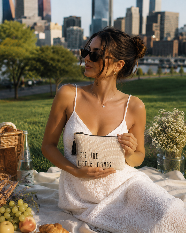 Viva Eco-friendly Canvas Pouch / Embroidered with "IT'S THE LITTLE THINGS" & waterproof on the inside