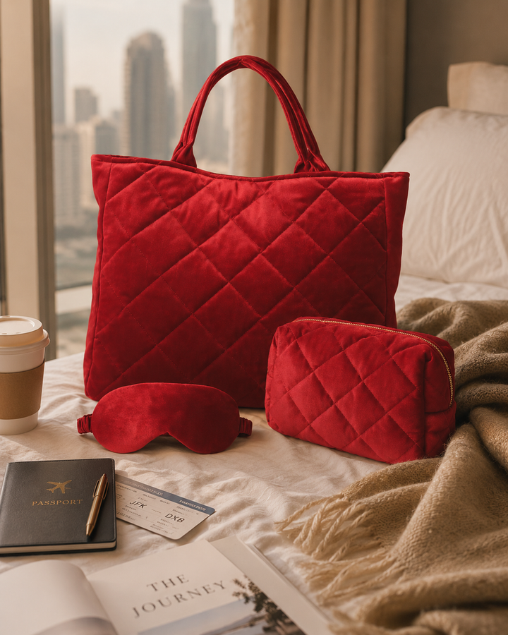 Velvet Bag  -  Waterproof lining & Diamond Pattern sold as a set with a matching pouch