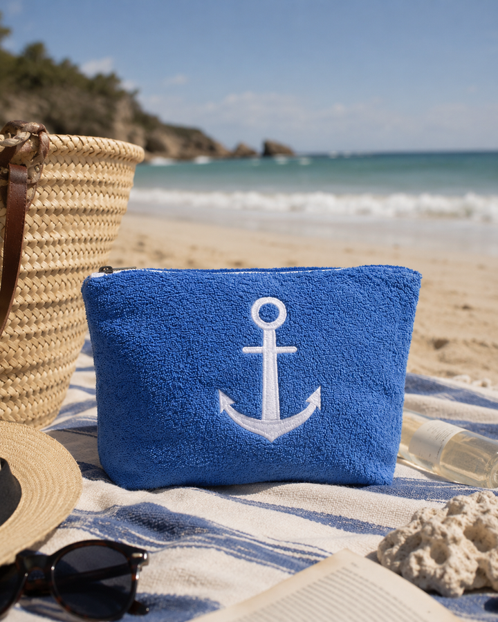 Cala Towel Pouch - 100% Egyptian Cotton / Embroidered with the anchor design