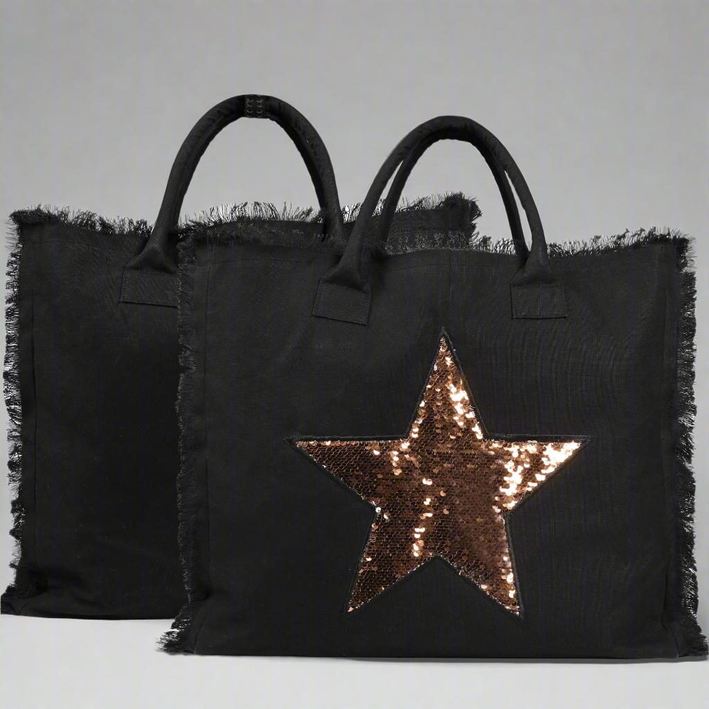 Donna Embroidered Tote Bag Black - Eco-friendly waterproof treated Canvas - Gold Star