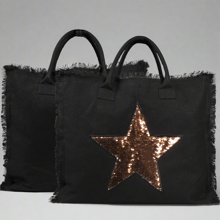 Donna Embroidered Tote Bag Black - Eco-friendly waterproof treated Canvas - Gold Star