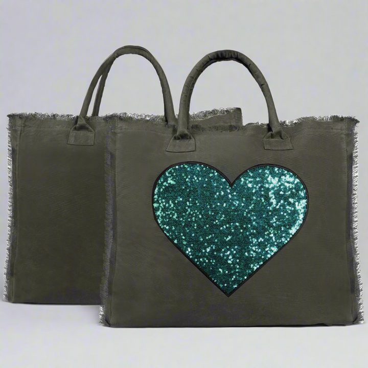 Donna Embroidered Tote Bag Military Green - Eco-friendly waterproof treated Canvas - Green Star