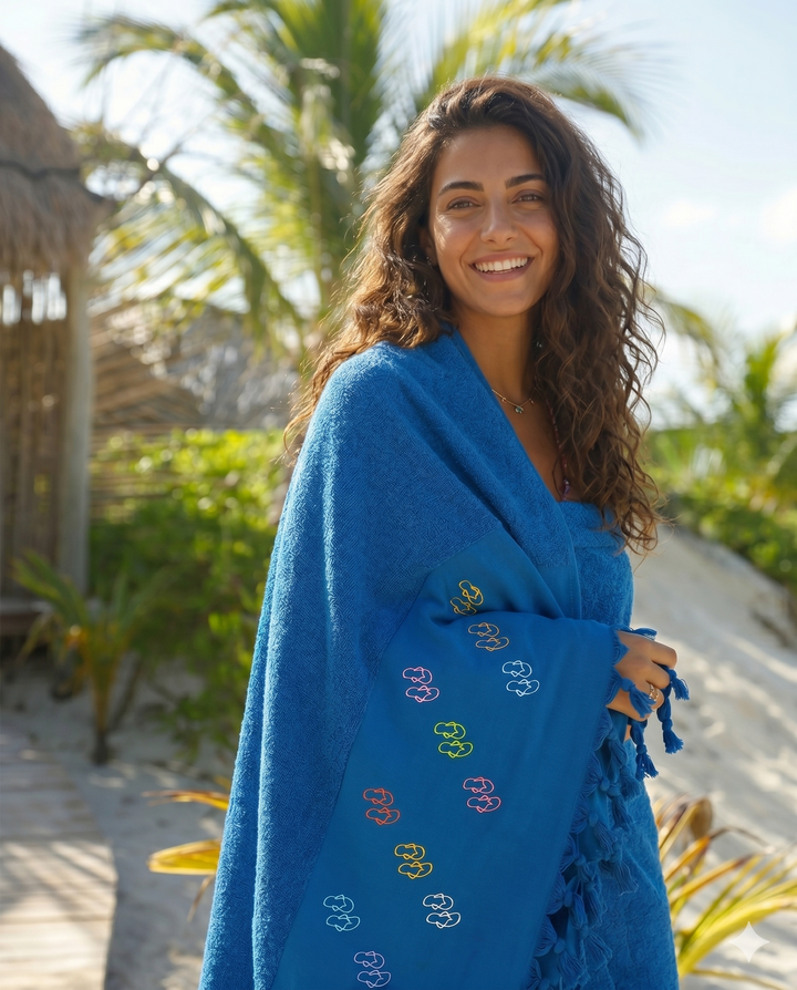Bora Beach Towel - 100% Egyptian Cotton / Flip Flop Design Embroidery