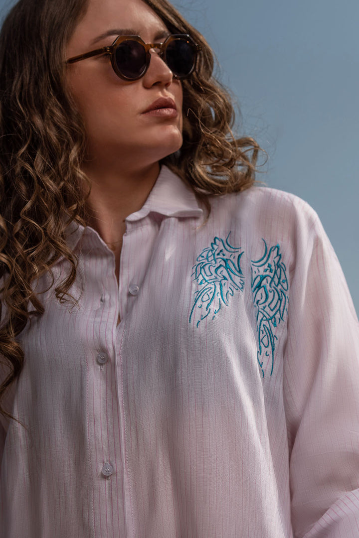 Karma Striped Cotton Shirt with Embroidery 