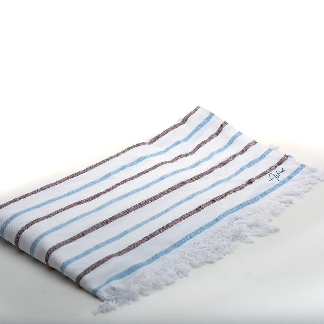 Lagoon Turkish Beach Towel - 100% Organic Cotton / Striped in blue & grey