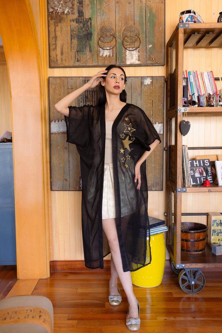 Luna's Celestial: Embroidered Star Najaf Black Kaftan
