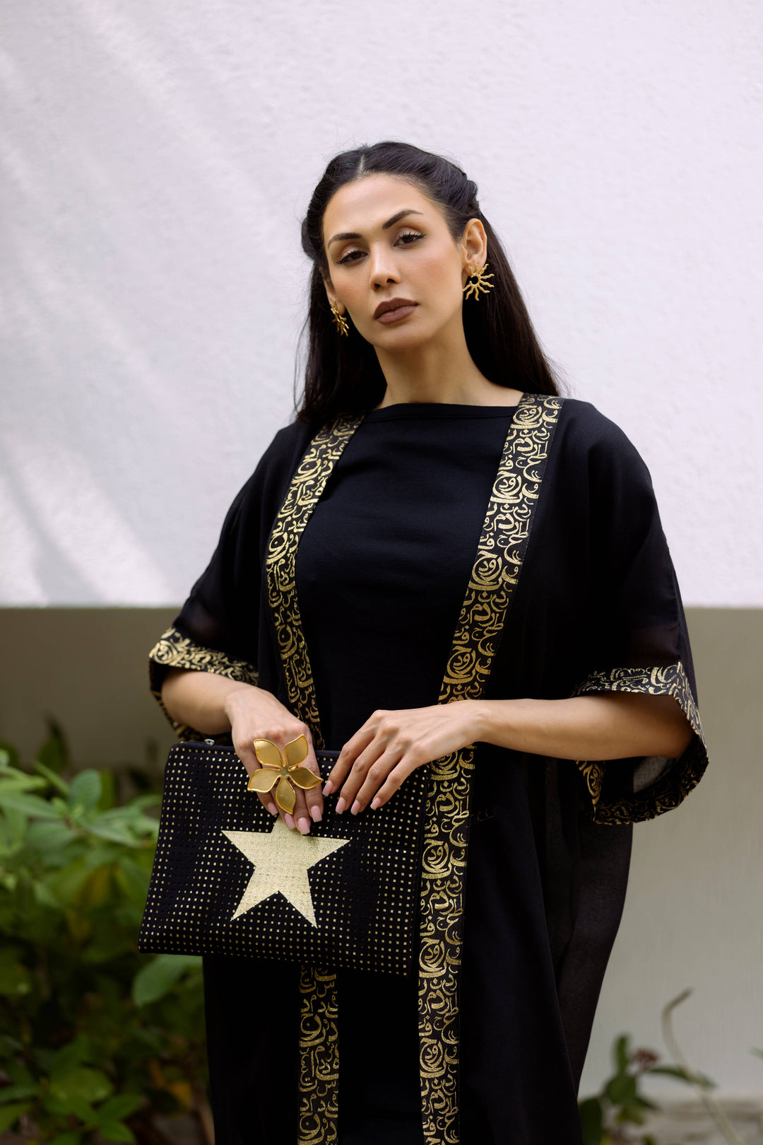 Black Kaftan – Gold Arabic Calligraphy Design | Ashia Clothing