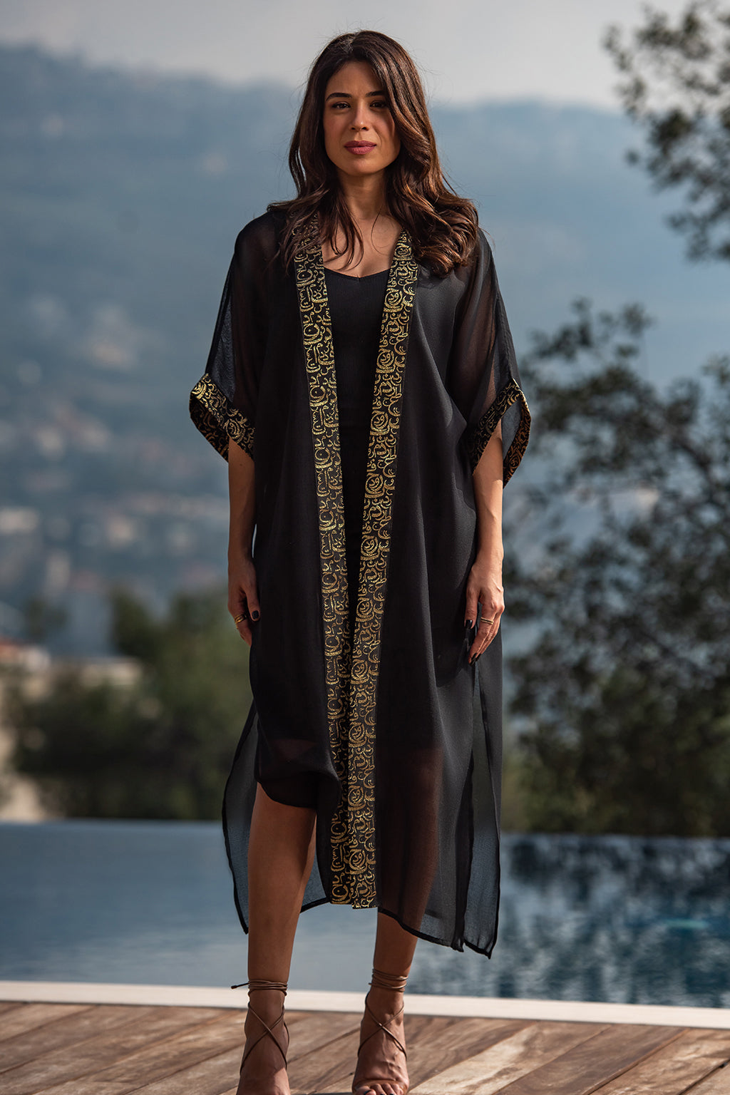 Black Kaftan – Gold Arabic Calligraphy Design | Ashia Clothing