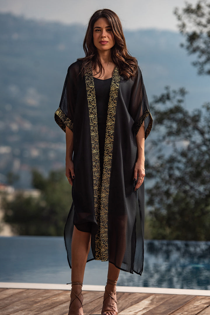 Black Kaftan – Gold Arabic Calligraphy Design | Ashia Clothing