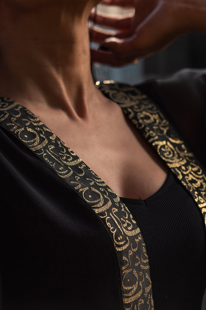 Black Kaftan – Gold Arabic Calligraphy Design | Ashia Clothing