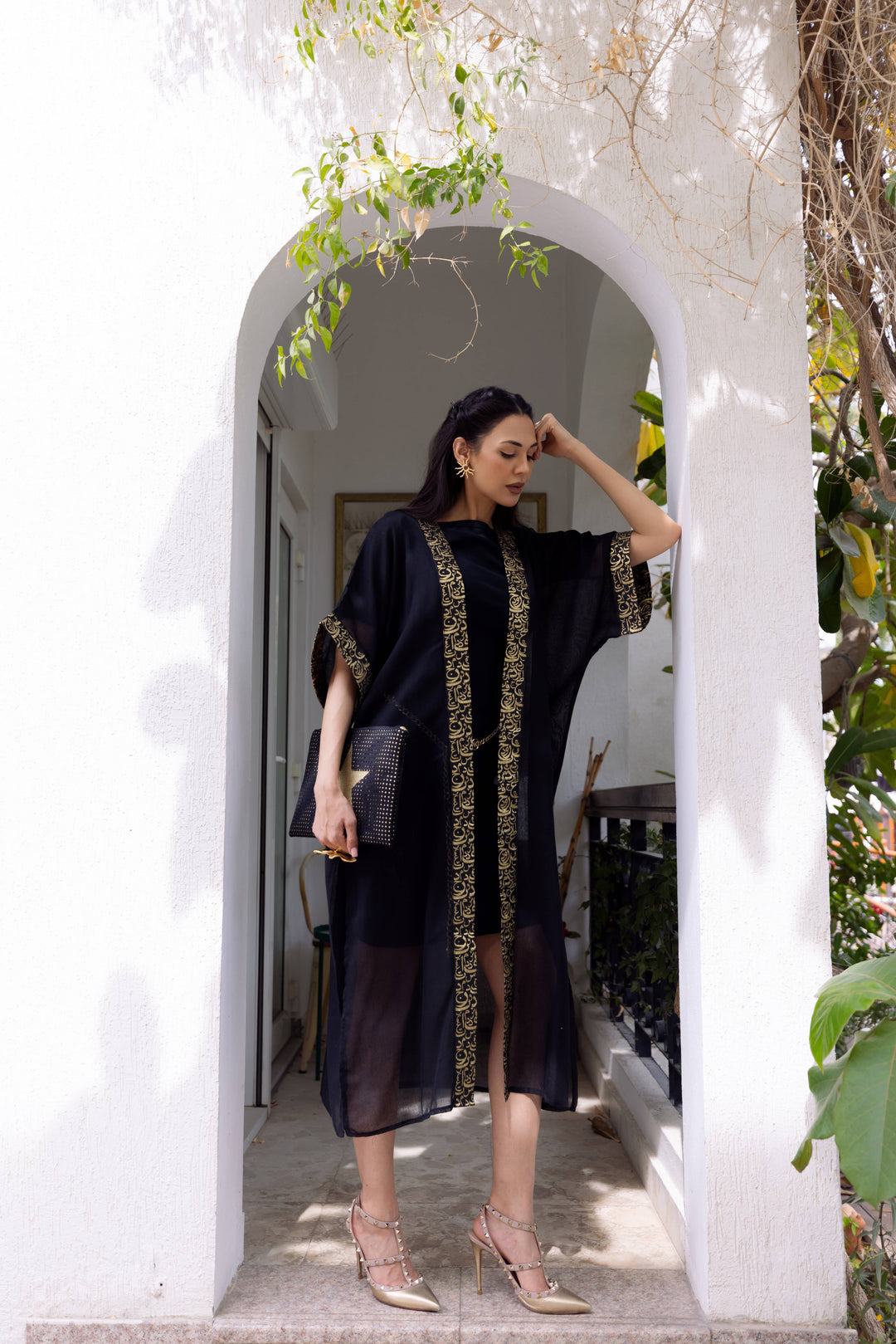 Black Kaftan – Gold Arabic Calligraphy Design | Ashia Clothing