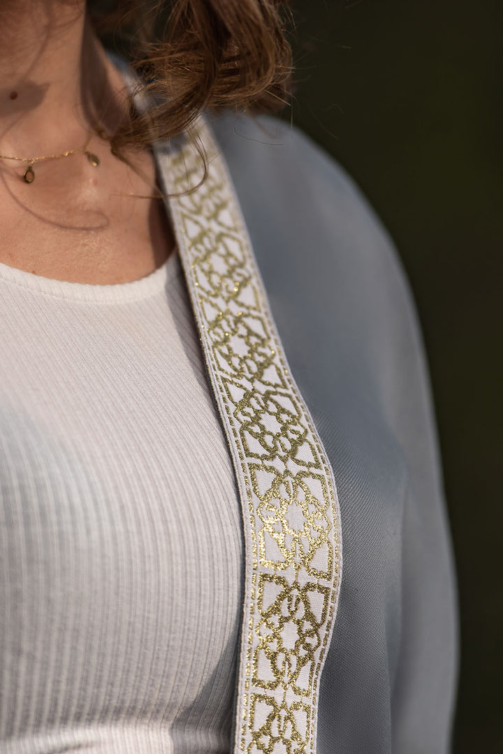 Grey Kaftan with Gold Details – Abaya Style | Clothing Store