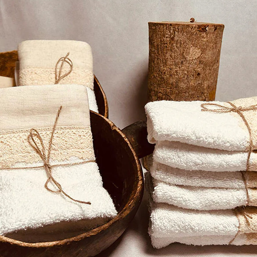 Palazzo Hand Towel - 100% Egyptian Cotton / Handmade with Linen and crochet borders