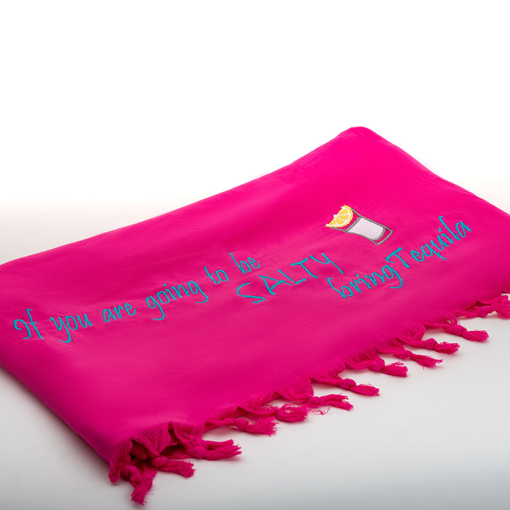 Rio Turkish Beach Towel - 100% Organic Cotton / Embroidered with "If you are going to be salty bring Tequila"