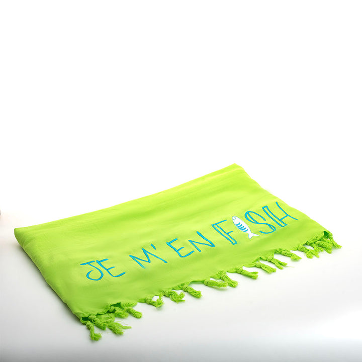 Rio Turkish Beach Towel - 100% Organic Cotton / Embroidered with "Je m'en fish"