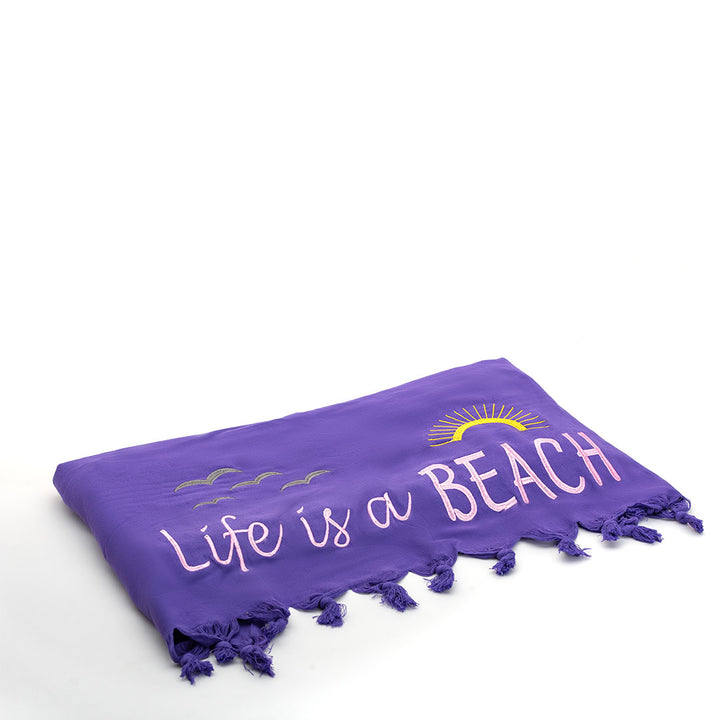 Rio Turkish Beach Towel - 100% Organic Cotton / Embroidered with "Life is a Beach"