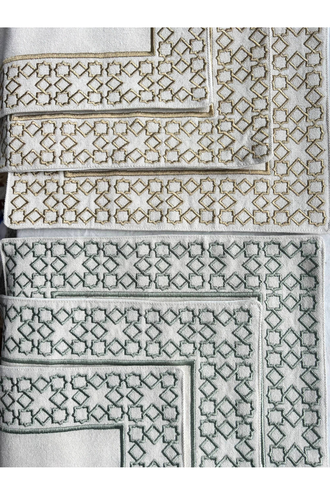 The Arabesque Embroidered Table Placemats from raw cotton - Bronze & Sage