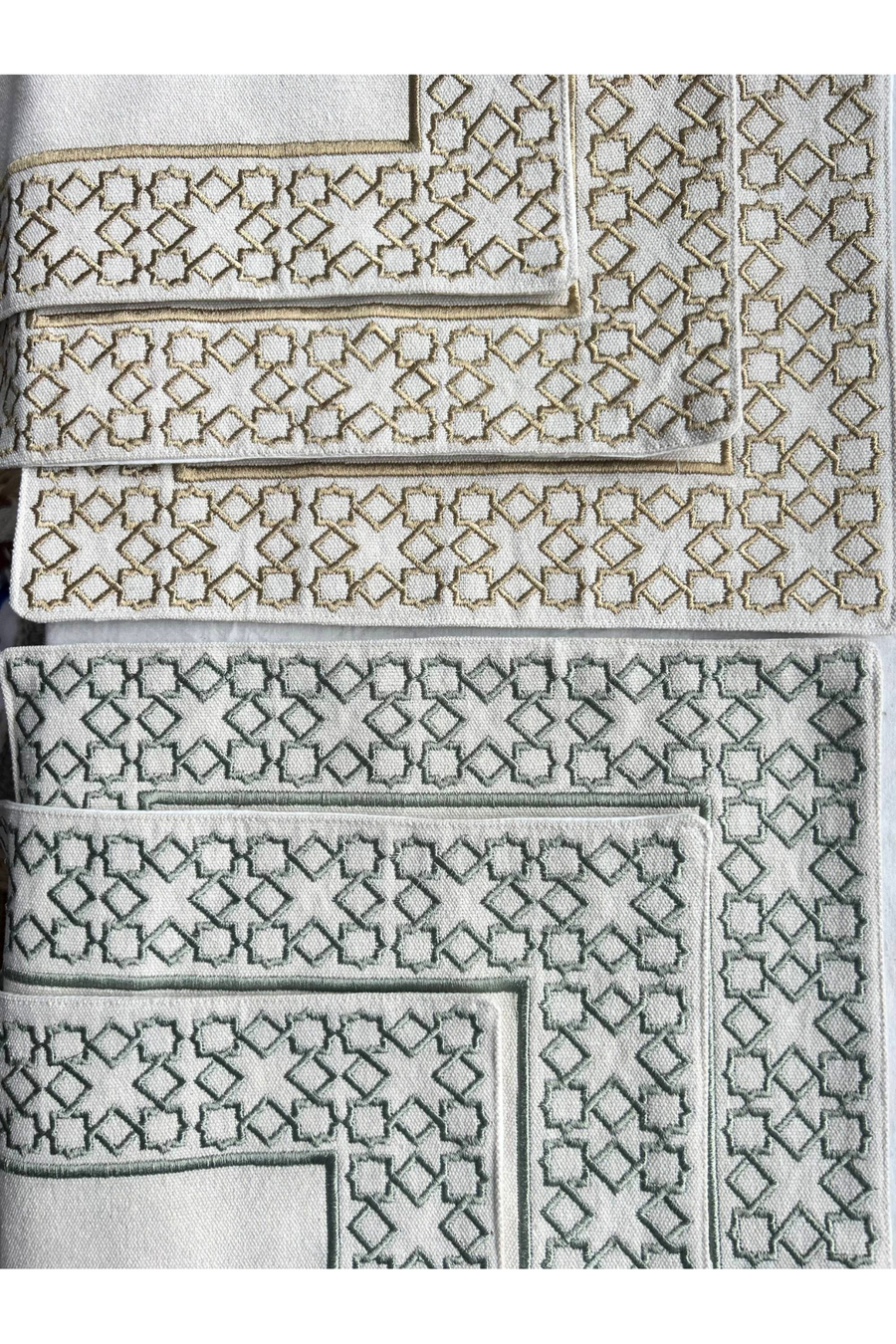 The Arabesque Embroidered Table Placemats from raw cotton - Bronze & Sage