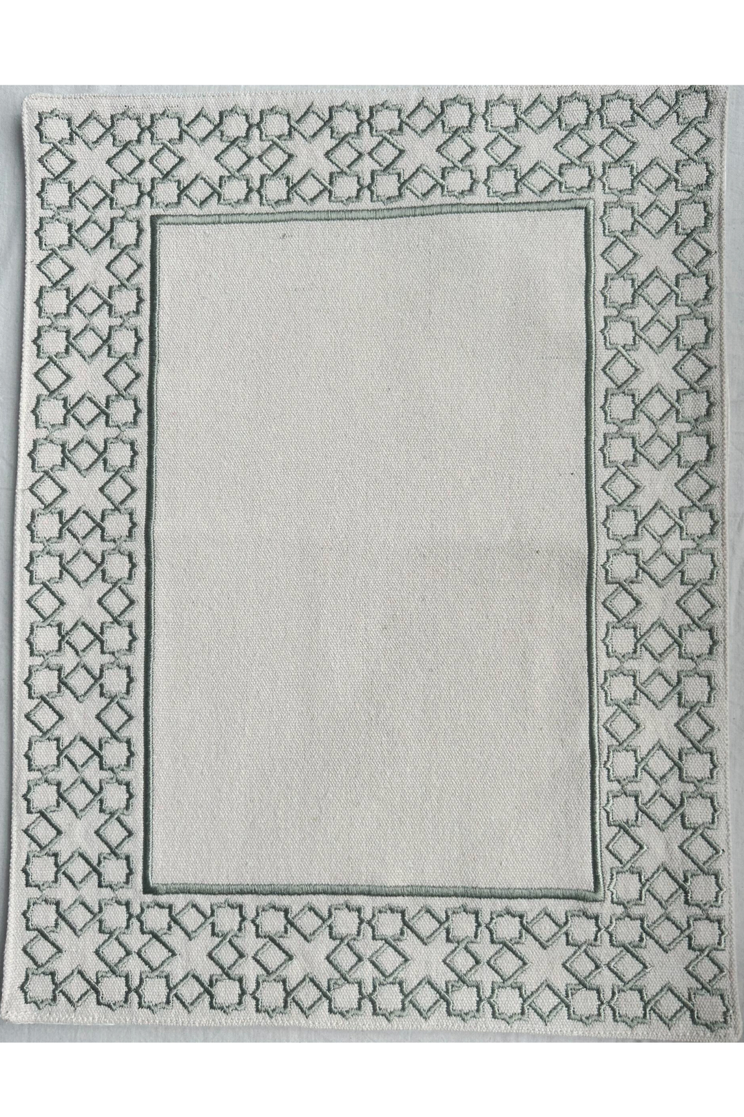 The Arabesque Embroidered Table Placemats from raw cotton - Sage
