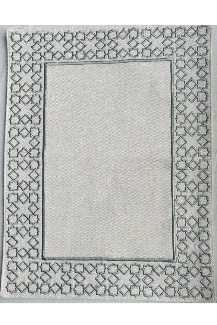 The Arabesque Embroidered Table Placemats from raw cotton - Sage
