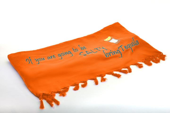 Rio Turkish Beach Towel - 100% Organic Cotton / Embroidered with "If you are going to be salty bring Tequila"