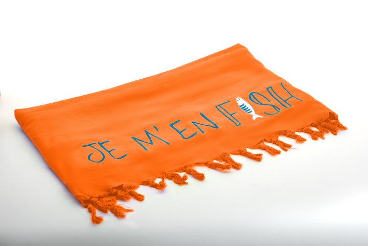 Rio Turkish Beach Towel - 100% Organic Cotton / Embroidered with "Je m'en fish"