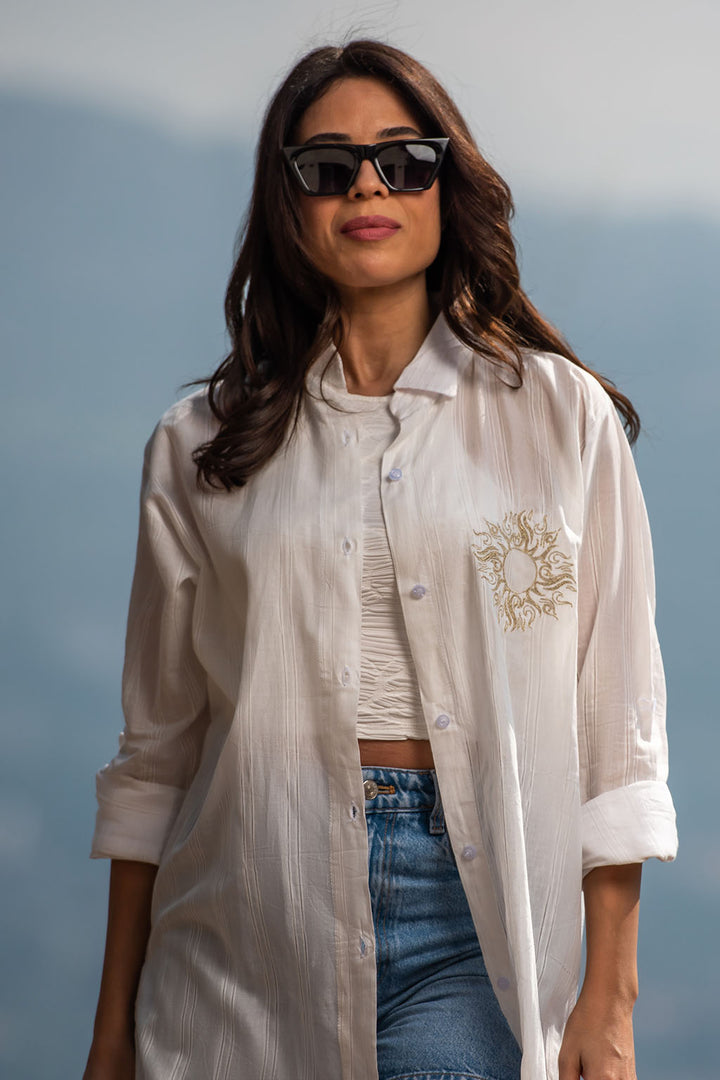 Karma Limited Edition White Linen Shirt Dress / Sun Embroidery