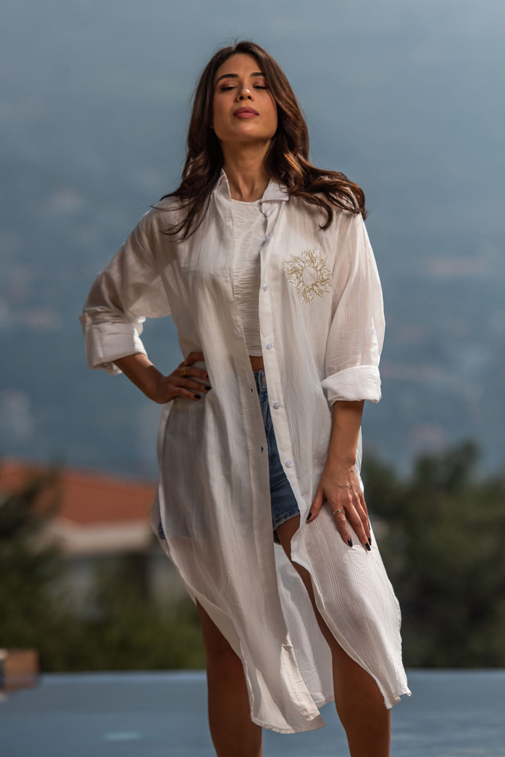 Karma Limited Edition White Linen Shirt Dress / Sun Embroidery