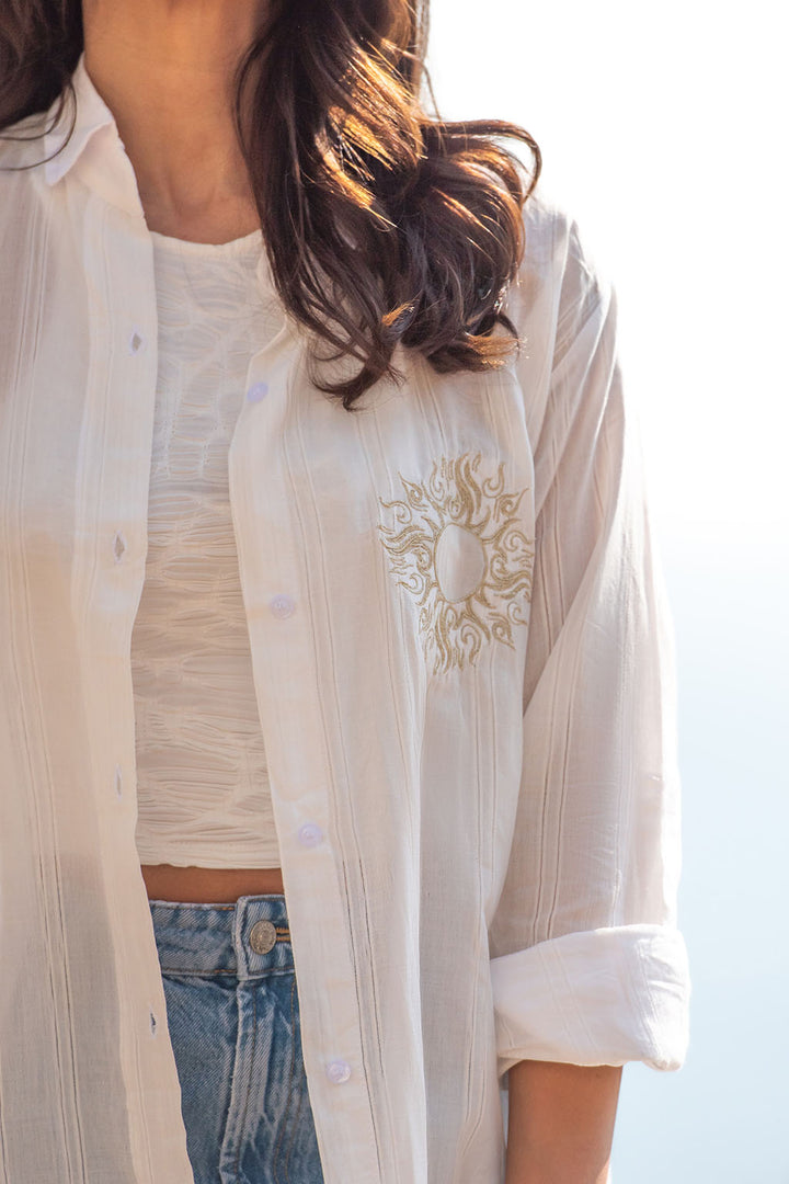 Karma Limited Edition White Linen Shirt Dress / Sun Embroidery