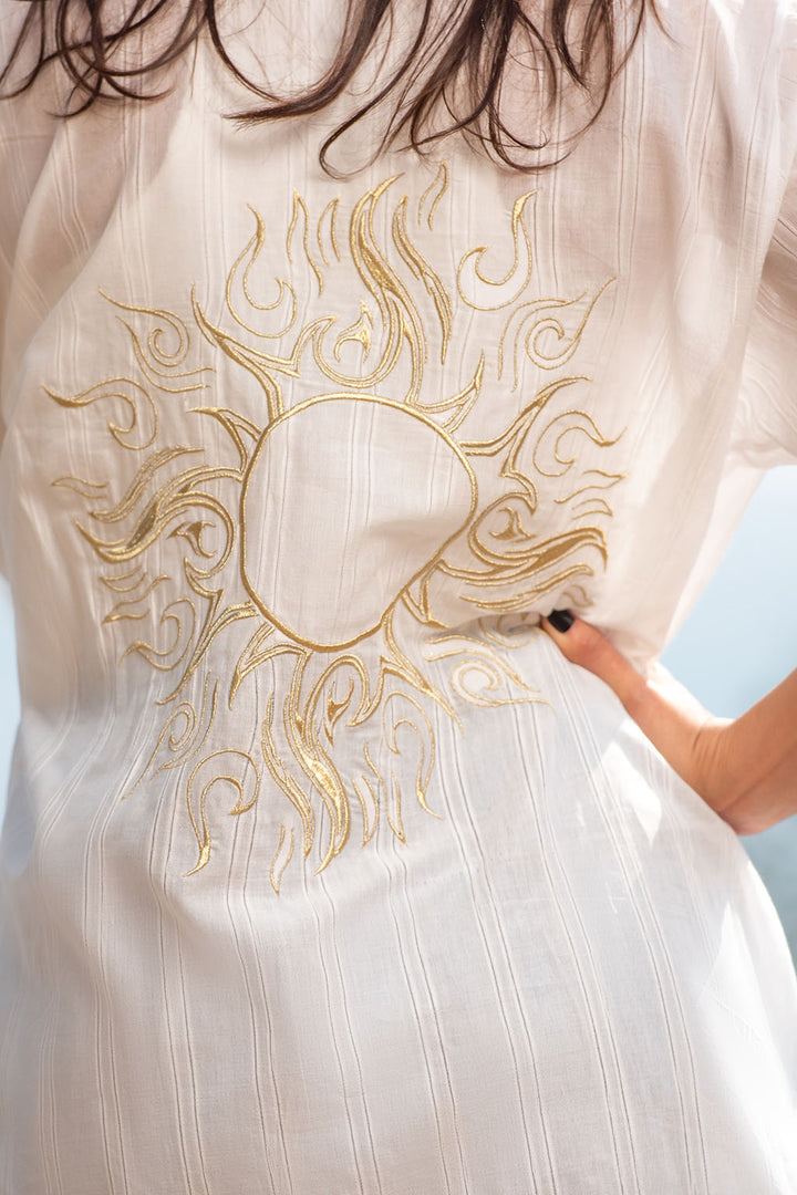 Karma Limited Edition White Linen Shirt Dress / Sun Embroidery