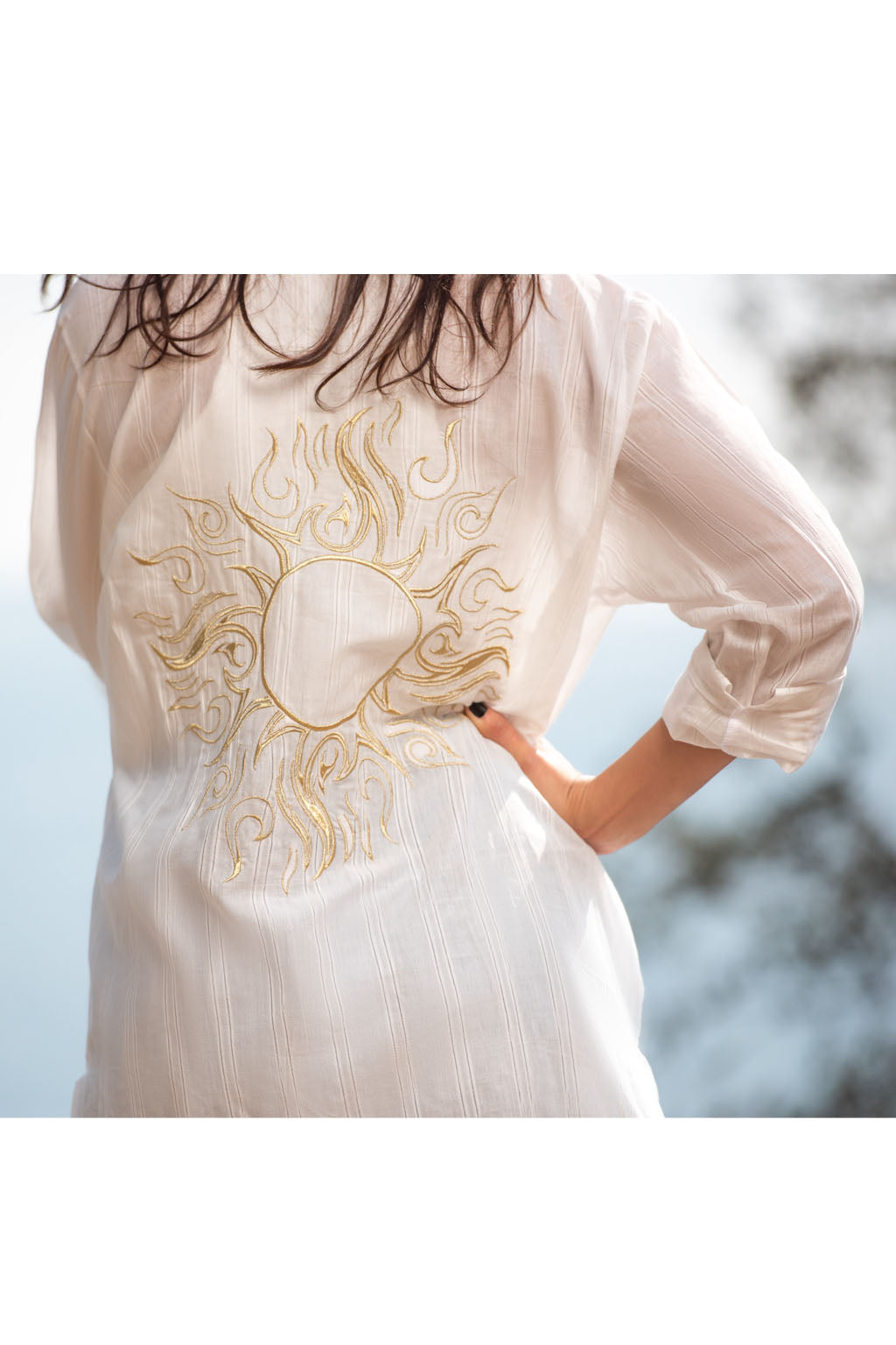 Karma Limited Edition White Linen Shirt Dress / Sun Embroidery