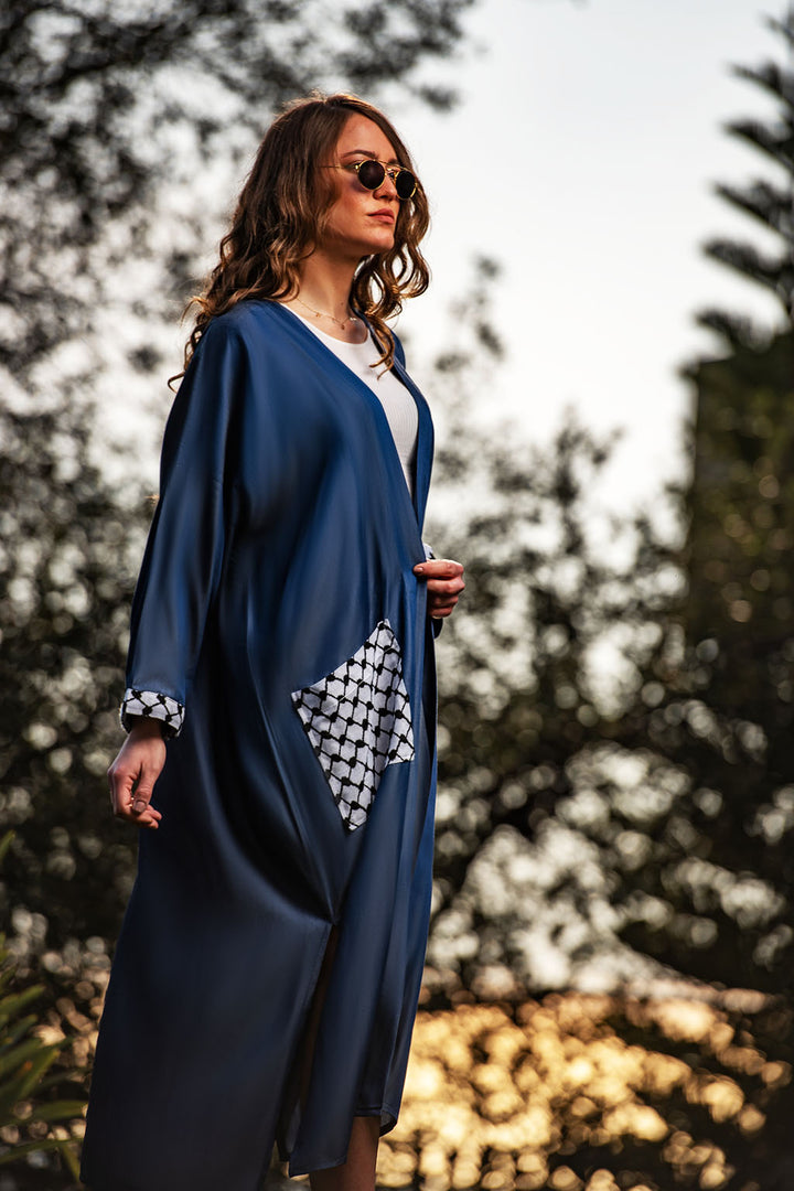 Sapphire Dream Kaftan / Adorned with black and white Kafieh