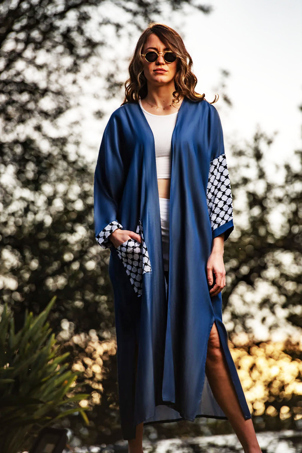 Sapphire Dream Kaftan / Adorned with black and white Kafieh