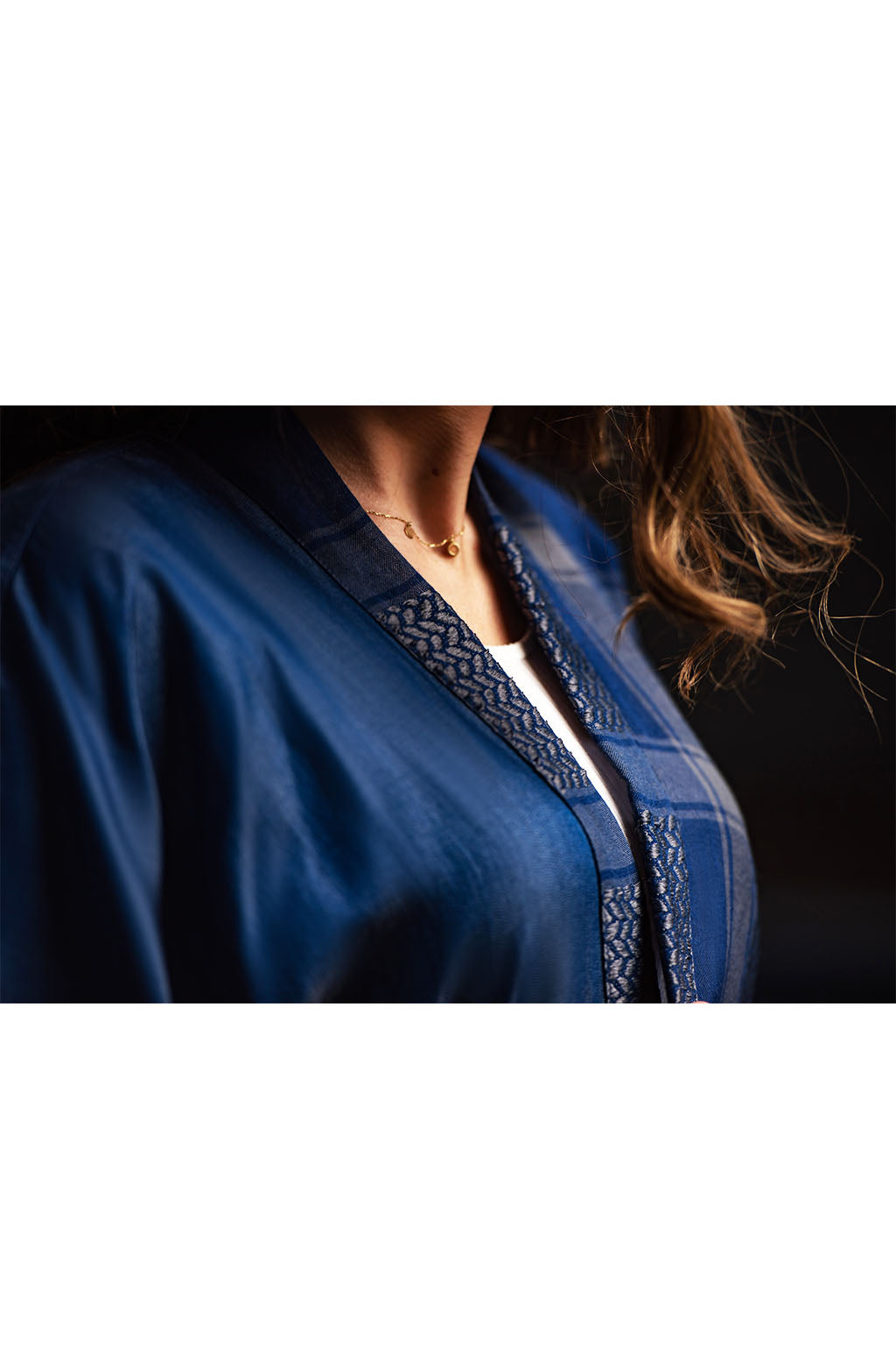 Sapphire Dream Short Sleeved Kaftan / Adorned with blue Kafieh