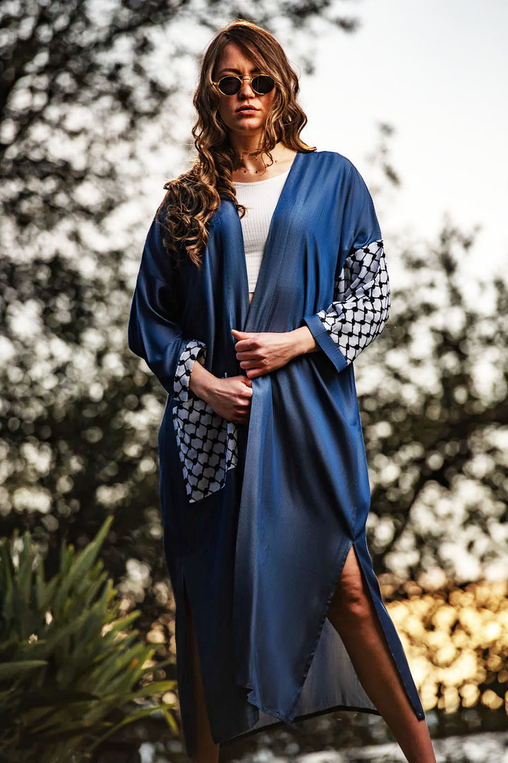 Sapphire Dream Kaftan / Adorned with black and white Kafieh