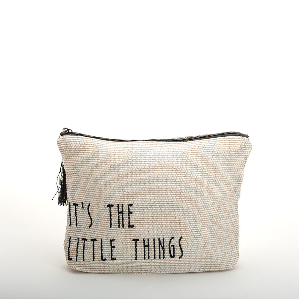 Viva Eco-friendly Canvas Pouch / Embroidered with "IT'S THE LITTLE THINGS" & waterproof on the inside