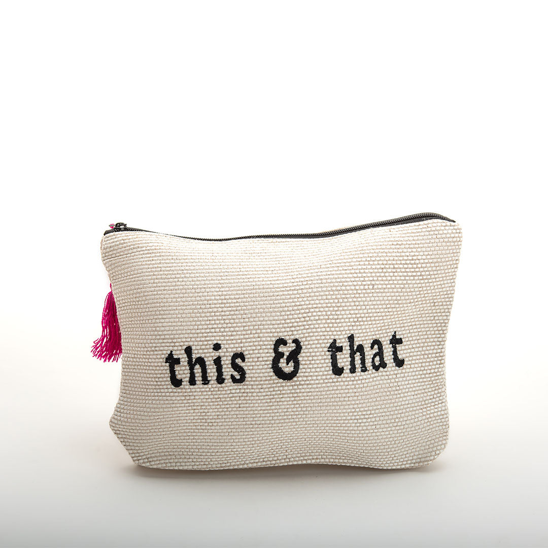 Viva Eco-friendly Canvas Pouch / Embroidered with "THIS & THAT" & waterproof on the inside