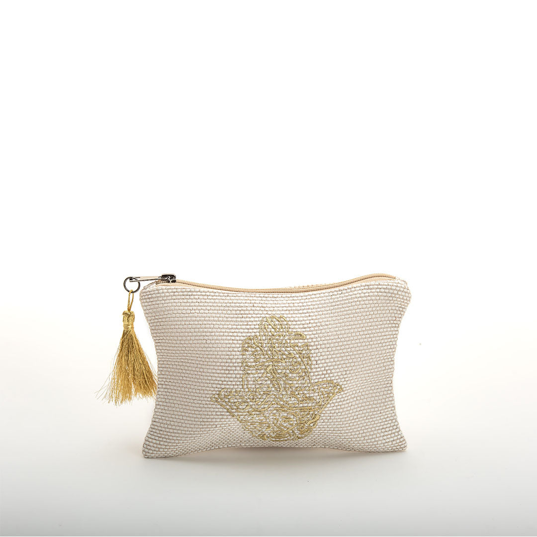 Viva Eco-friendly Canvas Pouch / Embroidered with the Hamsa hand design & waterproof on the inside