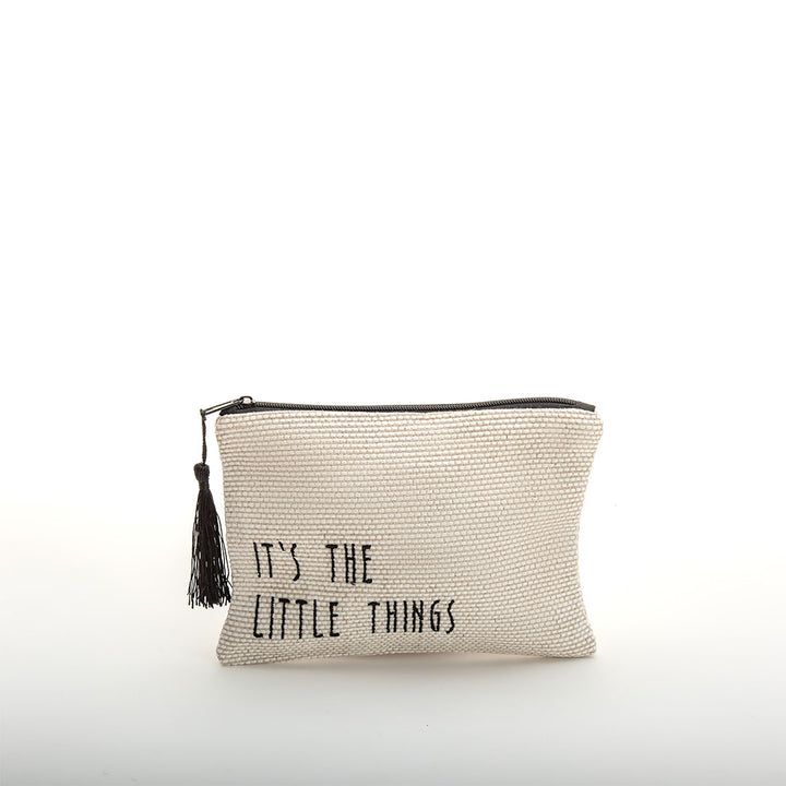 Viva Eco-friendly Canvas Pouch / Embroidered with "IT'S THE LITTLE THINGS" & waterproof on the inside