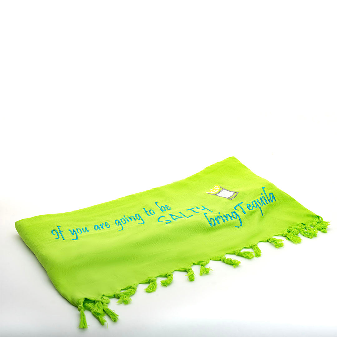 Rio Turkish Beach Towel - 100% Organic Cotton / Embroidered with "If you are going to be salty bring Tequila"