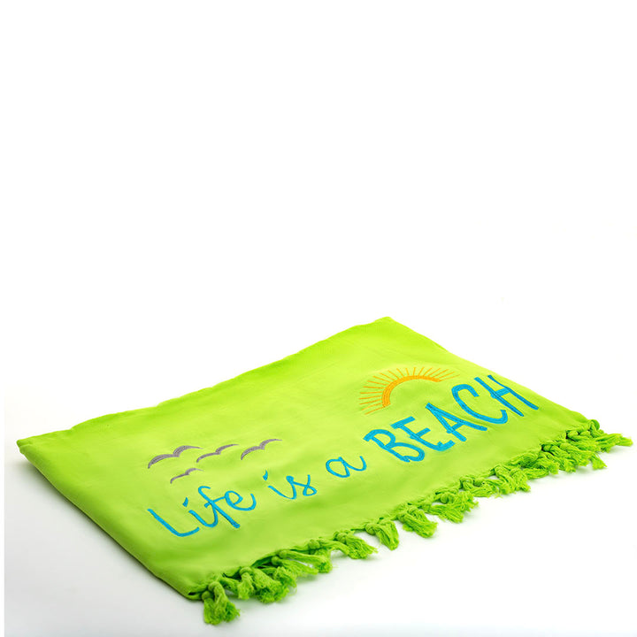 Rio Turkish Beach Towel - 100% Organic Cotton / Embroidered with "Life is a Beach"