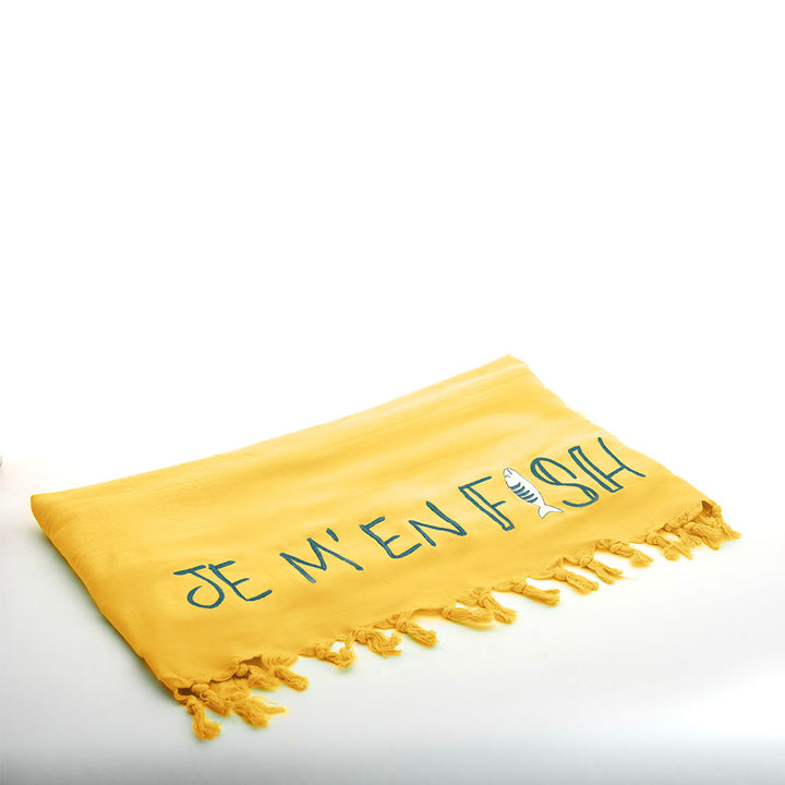 Rio Turkish Beach Towel - 100% Organic Cotton / Embroidered with "Je m'en fish"