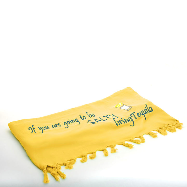 Rio Turkish Beach Towel - 100% Organic Cotton / Embroidered with "If you are going to be salty bring Tequila"