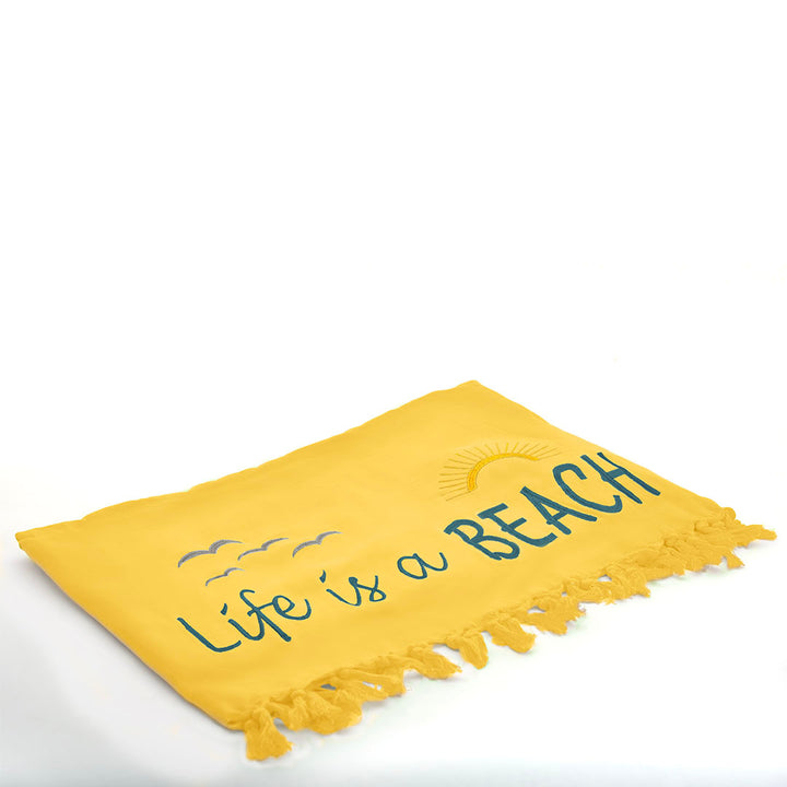 Rio Turkish Beach Towel - 100% Organic Cotton / Embroidered with "Life is a Beach"