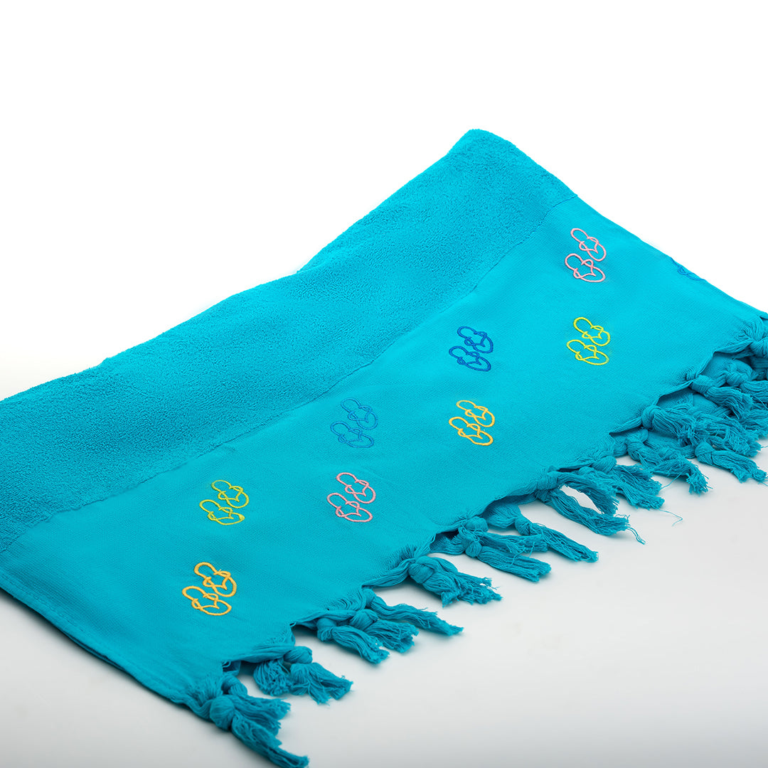 Bora Beach Towel - 100% Egyptian Cotton / Flip Flop Design Embroidery